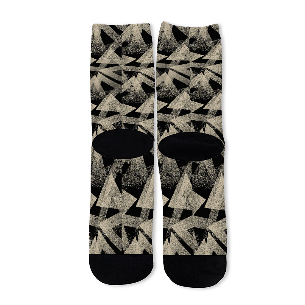 Black And Beige Geometric Triangle Print Long Socks