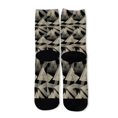 Black And Beige Geometric Triangle Print Long Socks