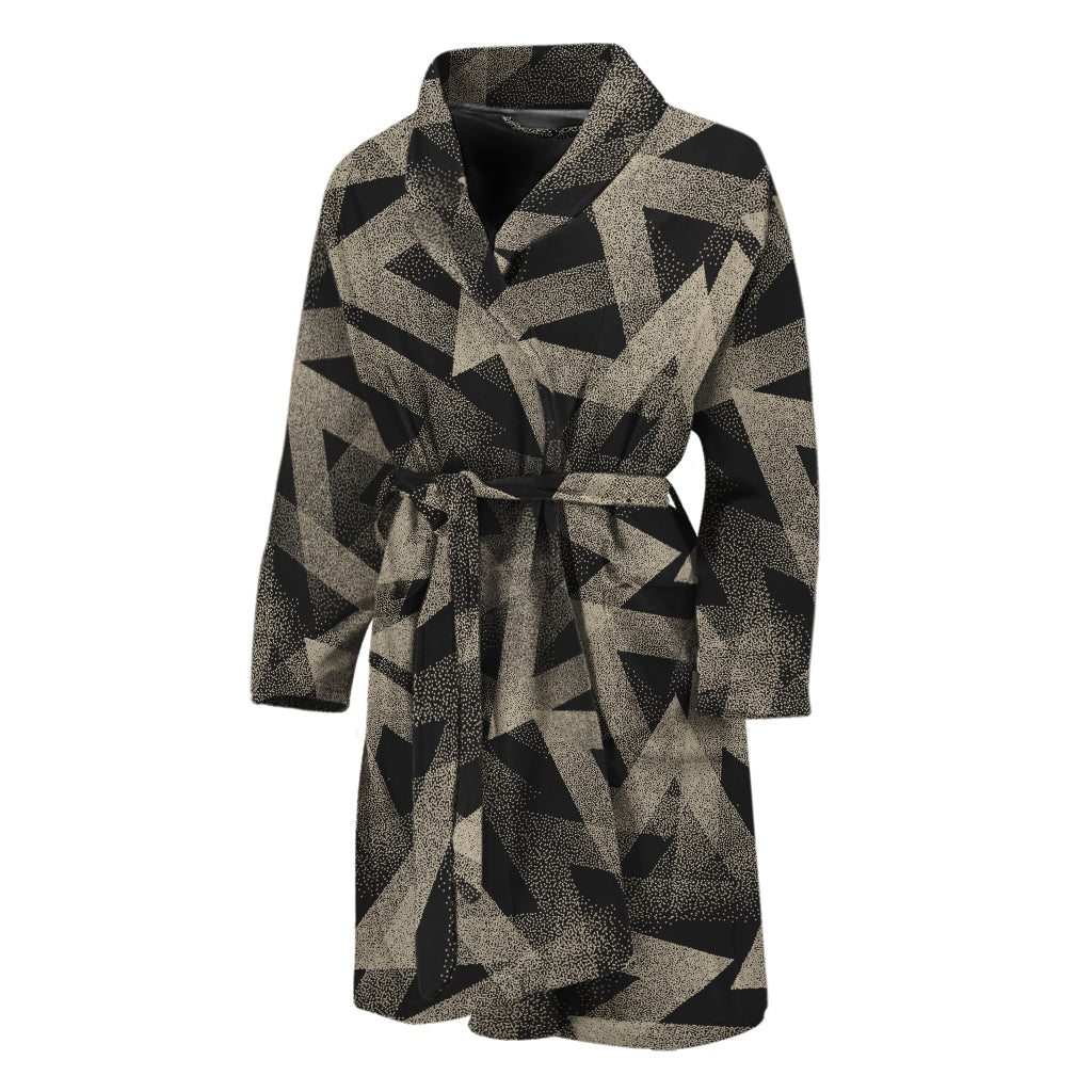 Black And Beige Geometric Triangle Print Men's Bathrobe