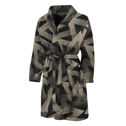 Black And Beige Geometric Triangle Print Men's Bathrobe