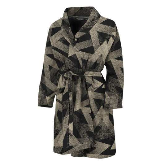 Black And Beige Geometric Triangle Print Men's Bathrobe