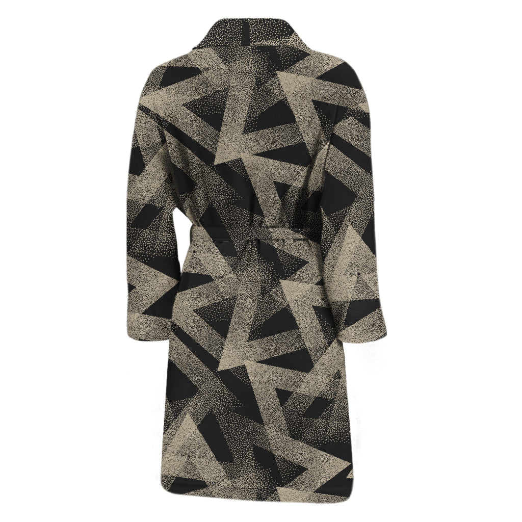 Black And Beige Geometric Triangle Print Men's Bathrobe