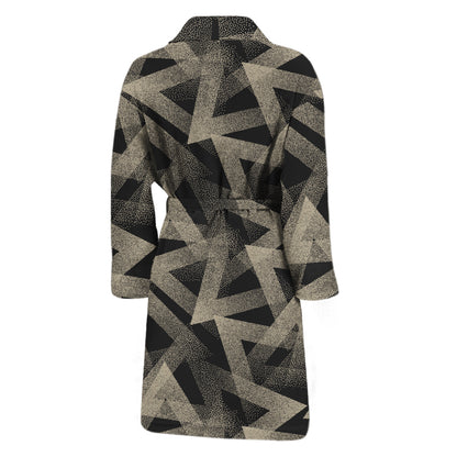 Black And Beige Geometric Triangle Print Men's Bathrobe