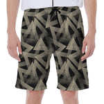 Black And Beige Geometric Triangle Print Men's Beach Shorts