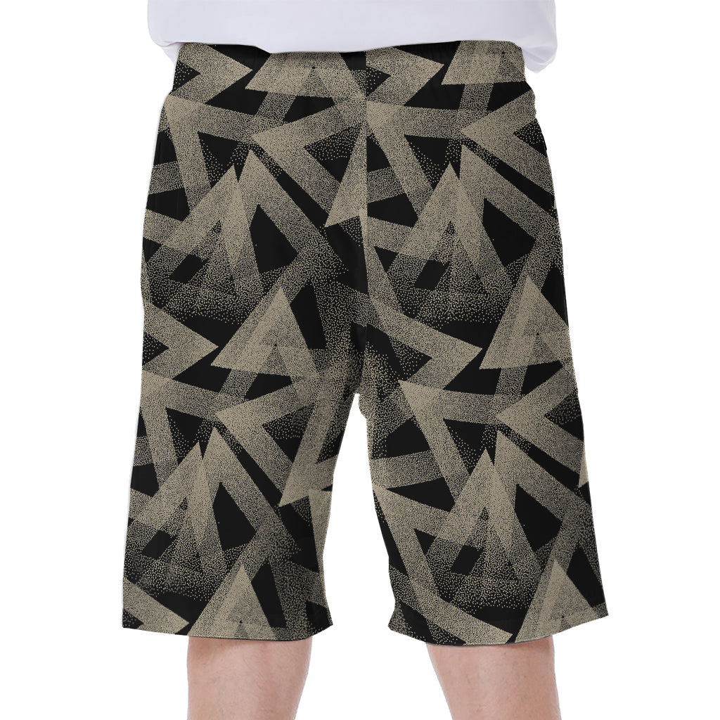 Black And Beige Geometric Triangle Print Men's Beach Shorts