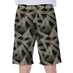Black And Beige Geometric Triangle Print Men's Beach Shorts