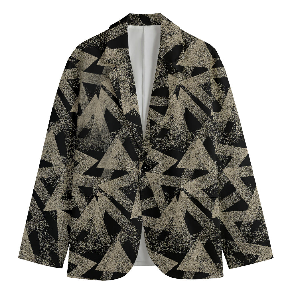 Black And Beige Geometric Triangle Print Men's Blazer