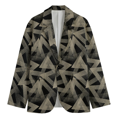 Black And Beige Geometric Triangle Print Men's Blazer