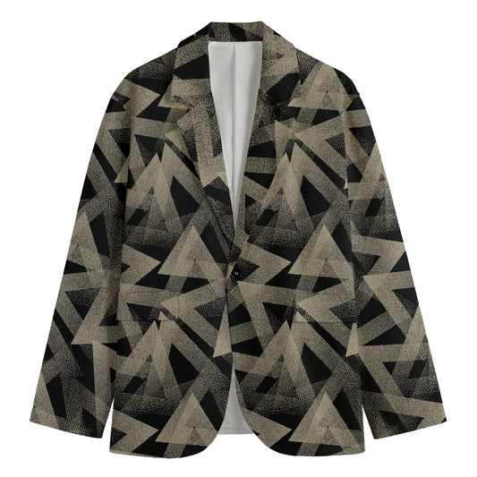 Black And Beige Geometric Triangle Print Men's Blazer