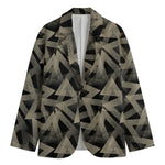 Black And Beige Geometric Triangle Print Men's Blazer