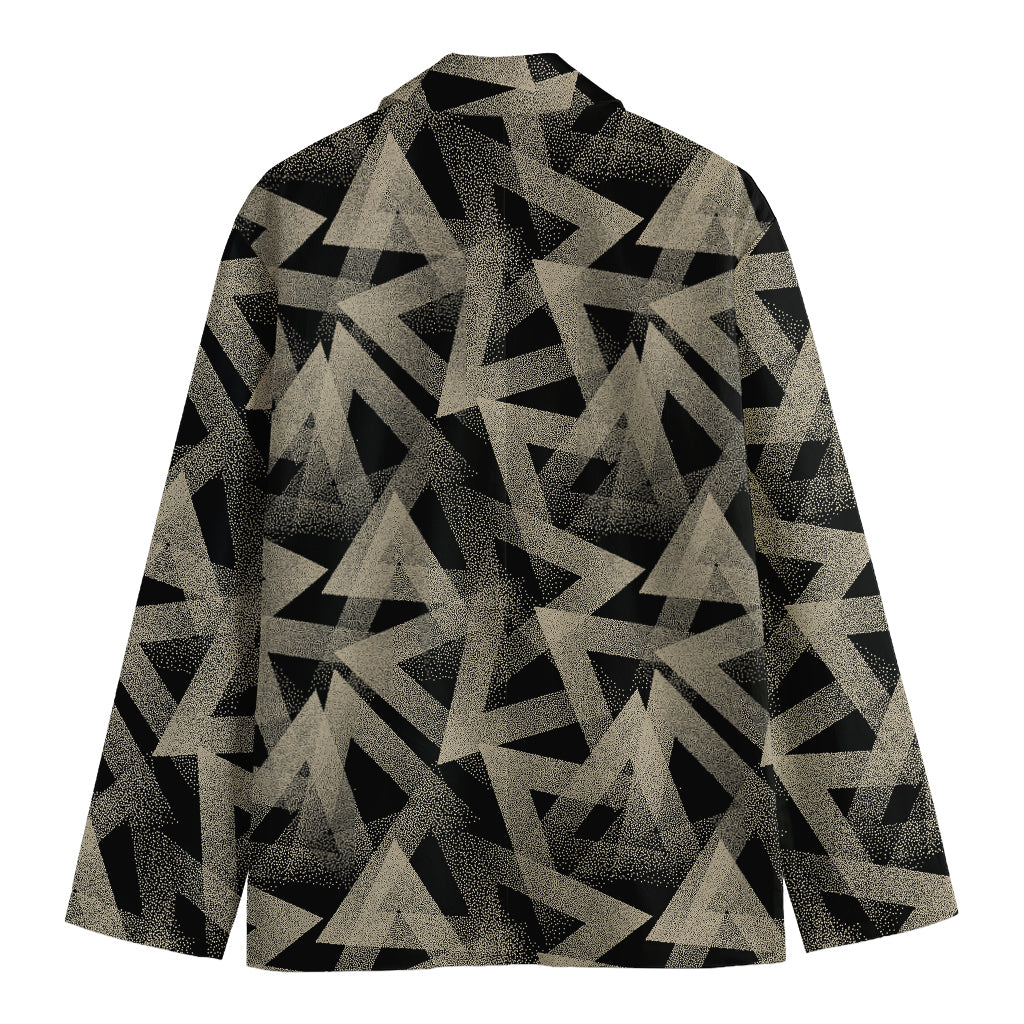 Black And Beige Geometric Triangle Print Men's Blazer