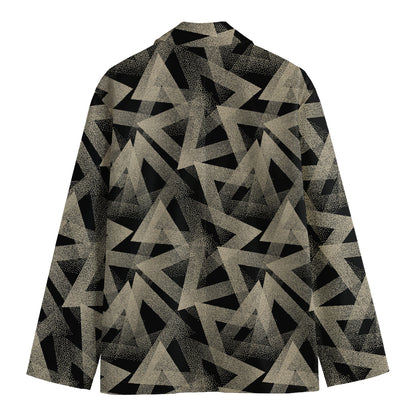 Black And Beige Geometric Triangle Print Men's Blazer