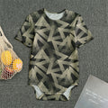 Black And Beige Geometric Triangle Print Men's Bodysuit