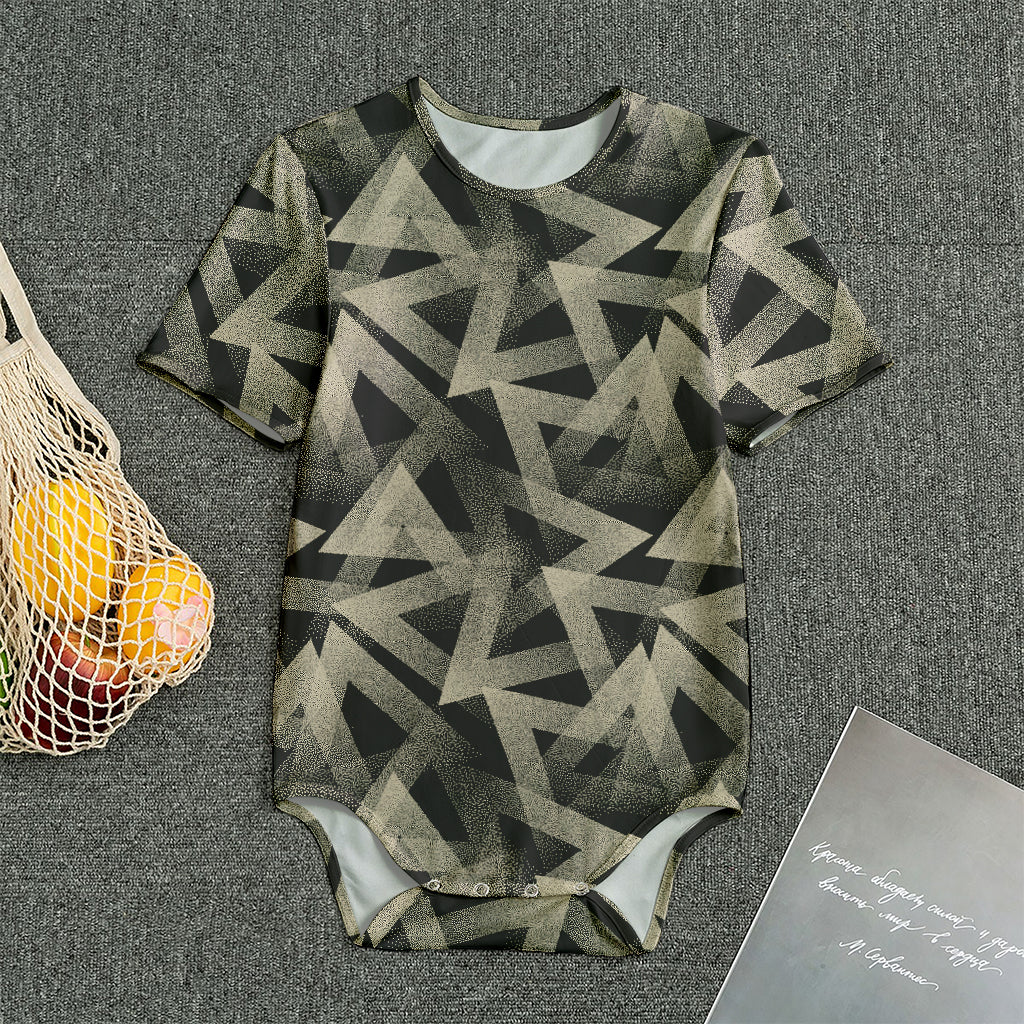 Black And Beige Geometric Triangle Print Men's Bodysuit
