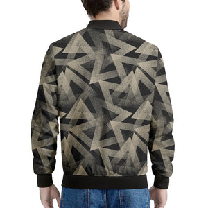 Black And Beige Geometric Triangle Print Men's Bomber Jacket