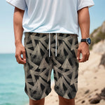 Black And Beige Geometric Triangle Print Men's Cargo Shorts