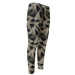 Black And Beige Geometric Triangle Print Men's Compression Pants