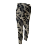 Black And Beige Geometric Triangle Print Men's Compression Pants