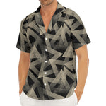 Black And Beige Geometric Triangle Print Men's Deep V-Neck Shirt