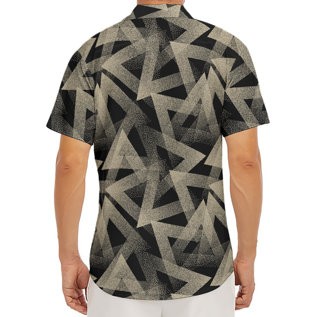 Black And Beige Geometric Triangle Print Men's Deep V-Neck Shirt