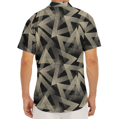 Black And Beige Geometric Triangle Print Men's Deep V-Neck Shirt