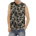 Black And Beige Geometric Triangle Print Men's Fitness Tank Top