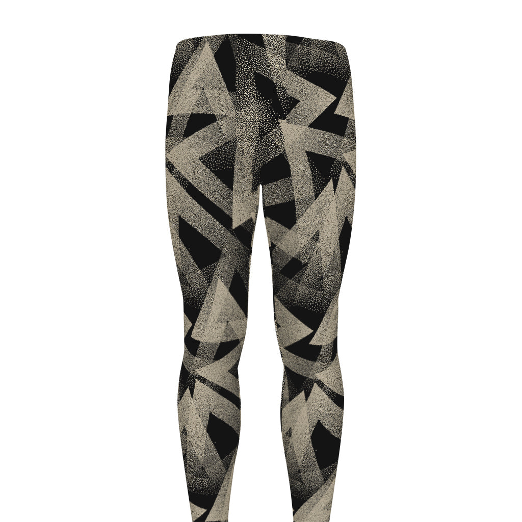 Black And Beige Geometric Triangle Print Men's leggings