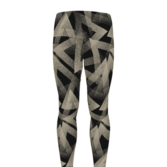 Black And Beige Geometric Triangle Print Men's leggings