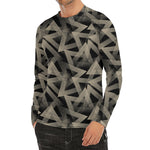 Black And Beige Geometric Triangle Print Men's Long Sleeve Rash Guard