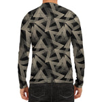 Black And Beige Geometric Triangle Print Men's Long Sleeve Rash Guard