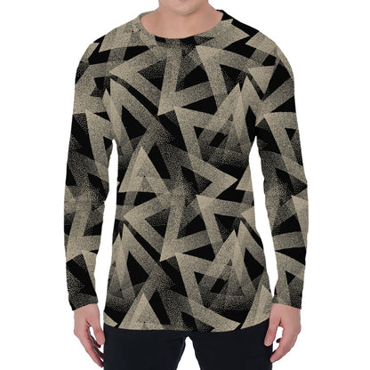 Black And Beige Geometric Triangle Print Men's Long Sleeve T-Shirt