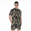 Black And Beige Geometric Triangle Print Men's Romper