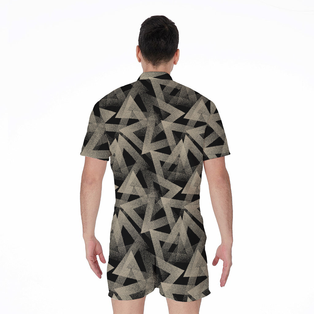 Black And Beige Geometric Triangle Print Men's Rompers
