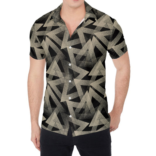 Black And Beige Geometric Triangle Print Men's Shirt
