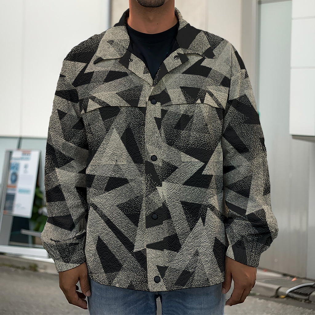 Black And Beige Geometric Triangle Print Men's Shirt Jacket