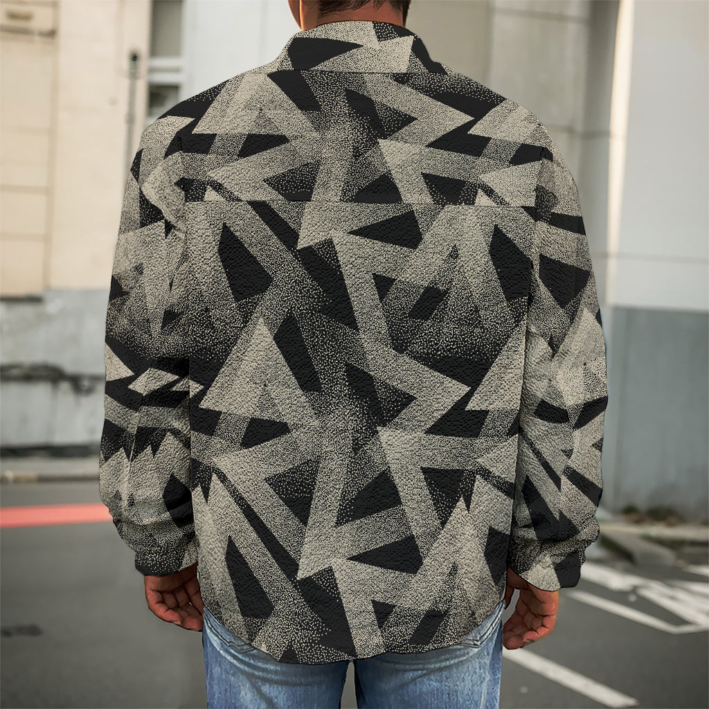 Black And Beige Geometric Triangle Print Men's Shirt Jacket
