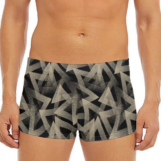 Black And Beige Geometric Triangle Print Men's Short Boxer Briefs