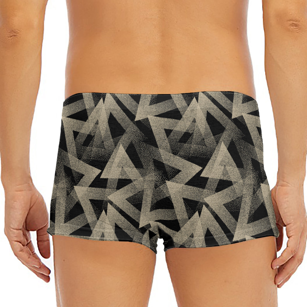 Black And Beige Geometric Triangle Print Men's Short Boxer Briefs