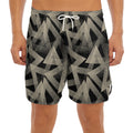 Black And Beige Geometric Triangle Print Men's Split Running Shorts