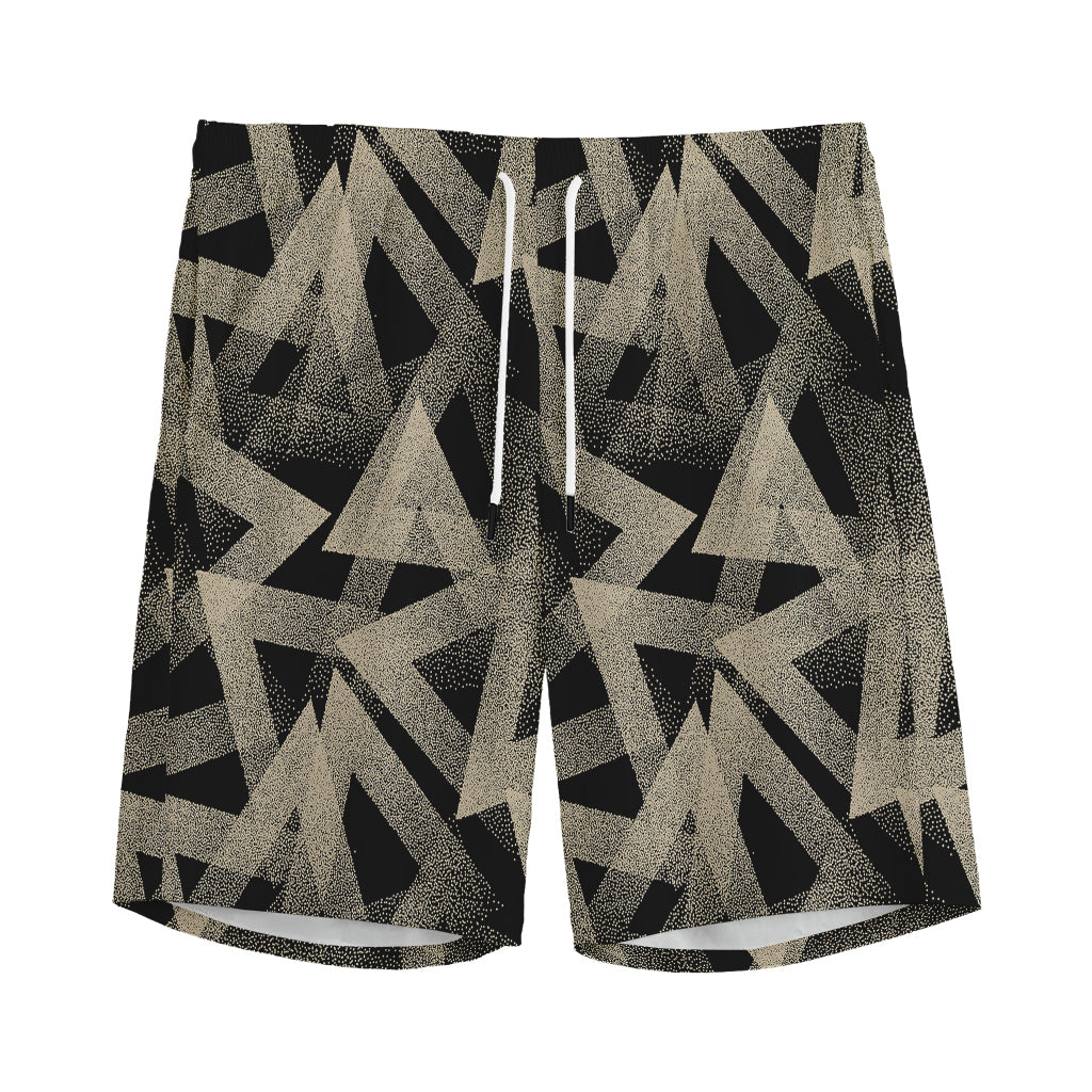 Black And Beige Geometric Triangle Print Men's Sports Shorts