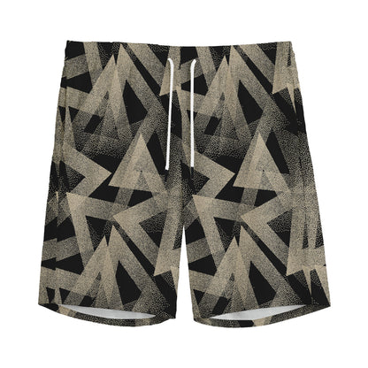Black And Beige Geometric Triangle Print Men's Sports Shorts