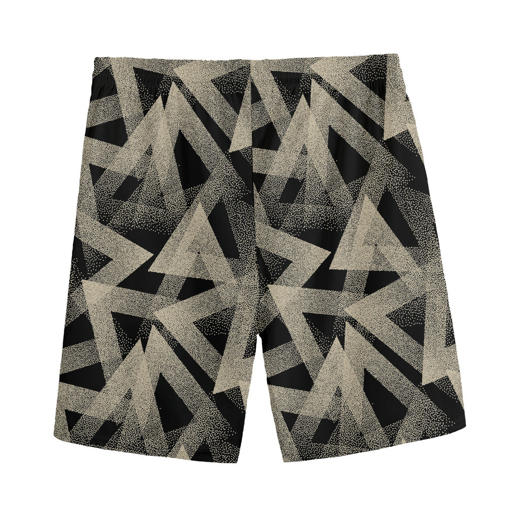 Black And Beige Geometric Triangle Print Men's Sports Shorts