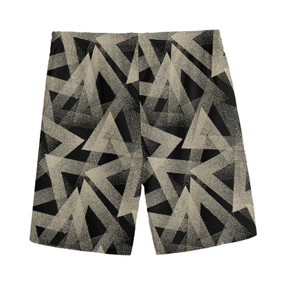Black And Beige Geometric Triangle Print Men's Sports Shorts