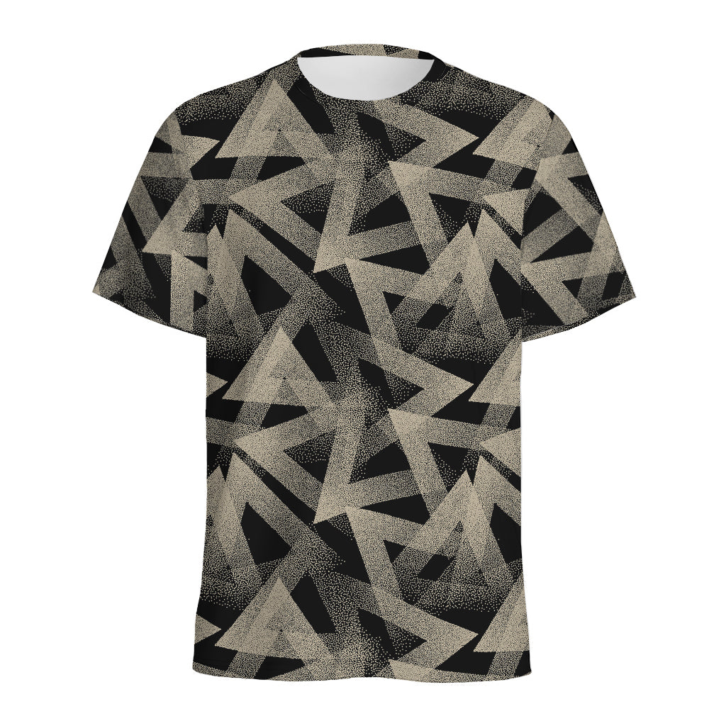 Black And Beige Geometric Triangle Print Men's Sports T-Shirt