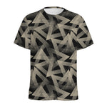 Black And Beige Geometric Triangle Print Men's Sports T-Shirt
