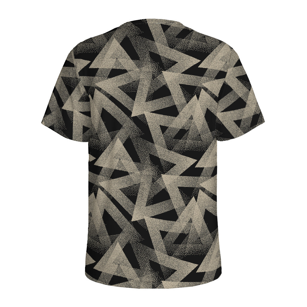 Black And Beige Geometric Triangle Print Men's Sports T-Shirt