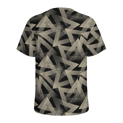 Black And Beige Geometric Triangle Print Men's Sports T-Shirt