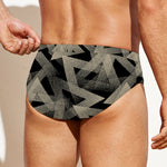 Black And Beige Geometric Triangle Print Men's Swim Briefs