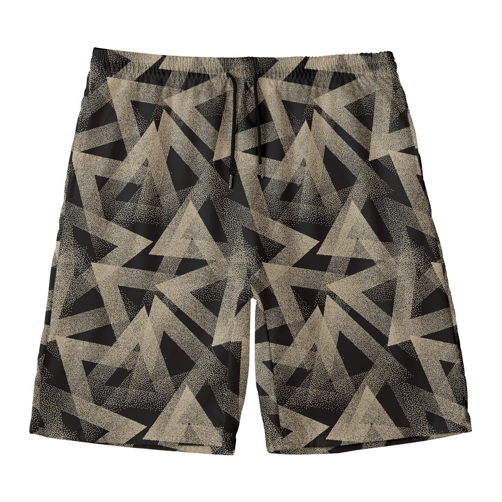 Black And Beige Geometric Triangle Print Men's Swim Trunks