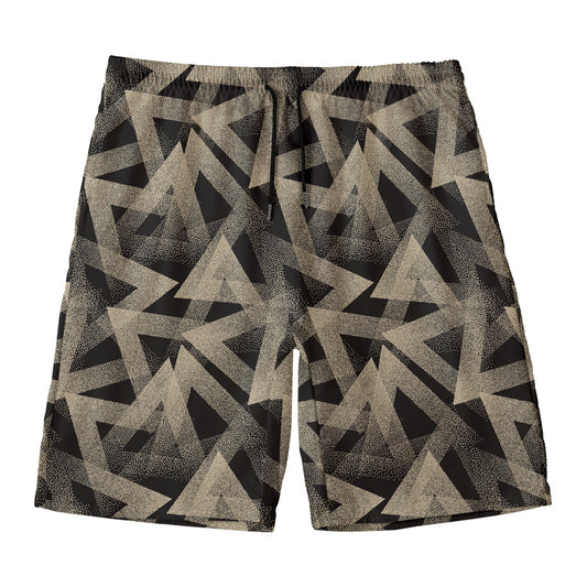 Black And Beige Geometric Triangle Print Men's Swim Trunks